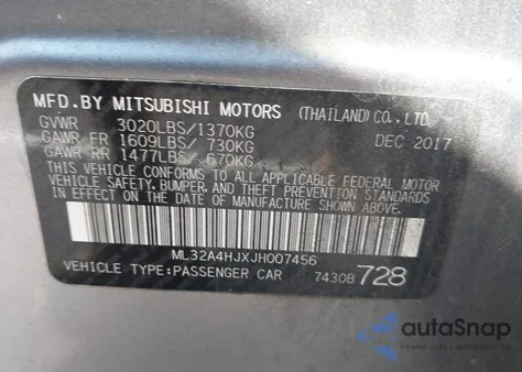 2018 Mitsubishi Mirage Se из США, поврежденный, VIN ML32A4HJXJH007456